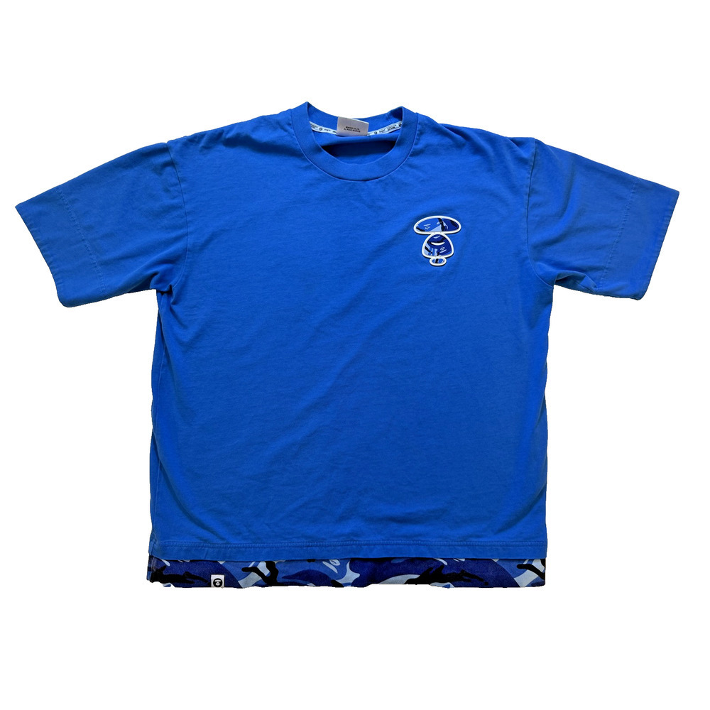 AAPE by A Bathing Ape‎ Mens L Blue Camo Mushroom Tee Y2K Streetwear